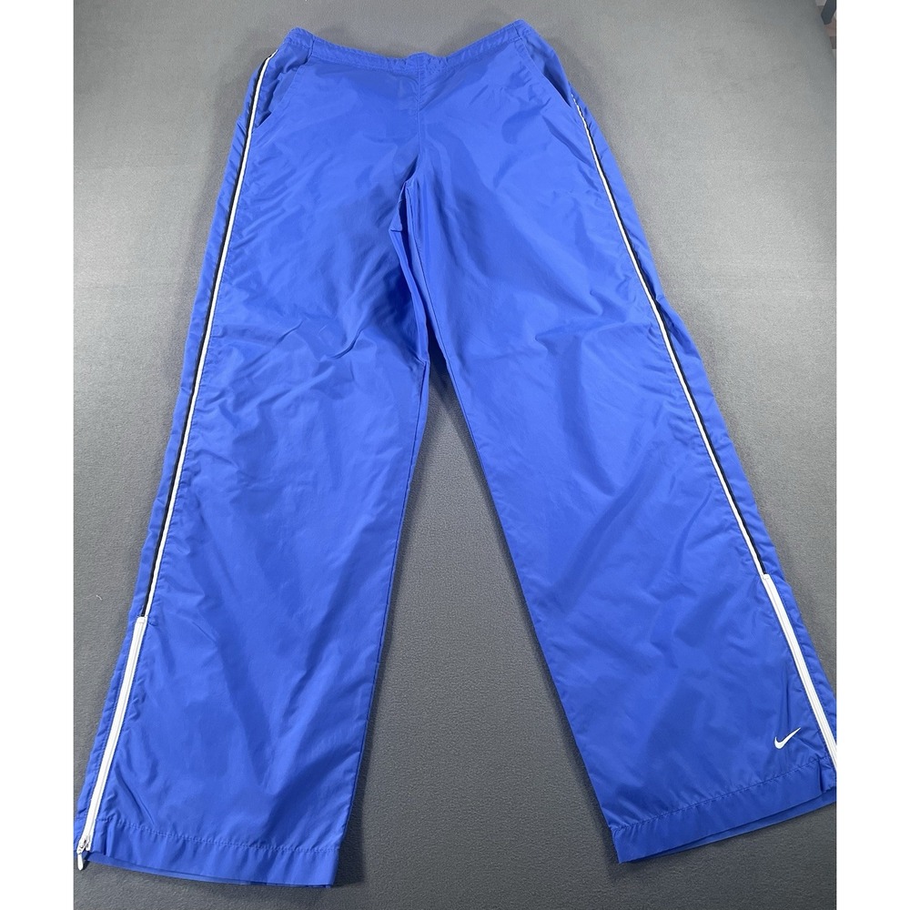 Nike VTG 90s Blue Windbreaker Pants Women's M 8/10 Black Tag Streetwear Baggy